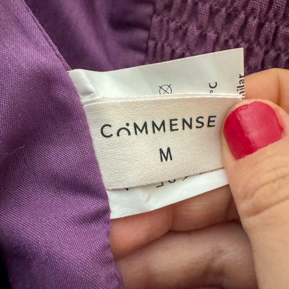 Commense Purple Linen Blend Smocked Strapless Tie Front Bandeau Crop Top - Picture 3 of 7